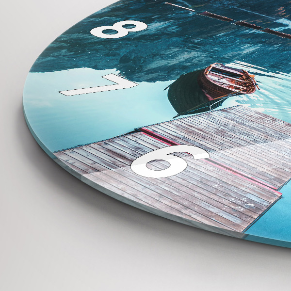Round glass wall clock Boats on the lake
