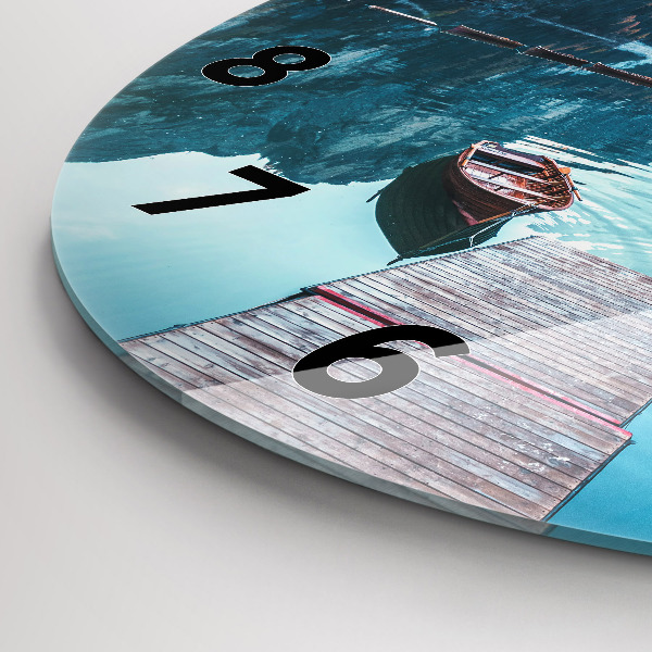 Round glass wall clock Boats on the lake