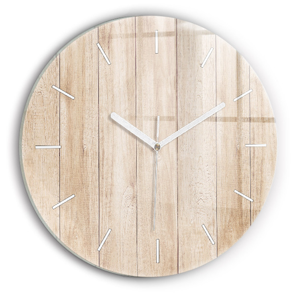 Round glass wall clock Wooden texture