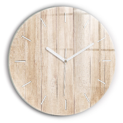 Round glass wall clock Wooden texture