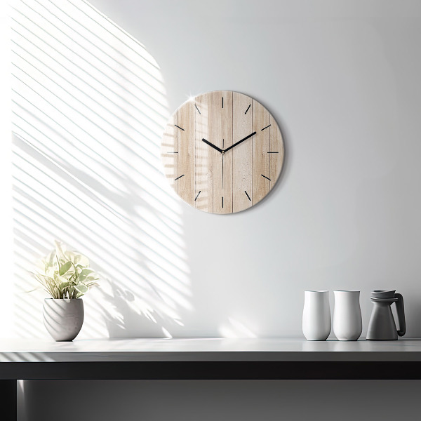Round glass wall clock Wooden texture