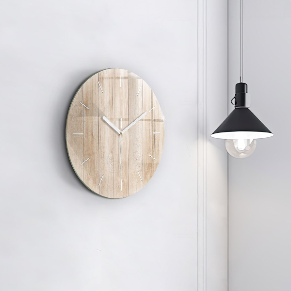 Round glass wall clock Wooden texture