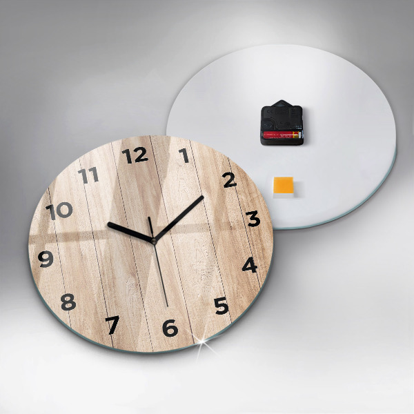 Round glass wall clock Wooden texture