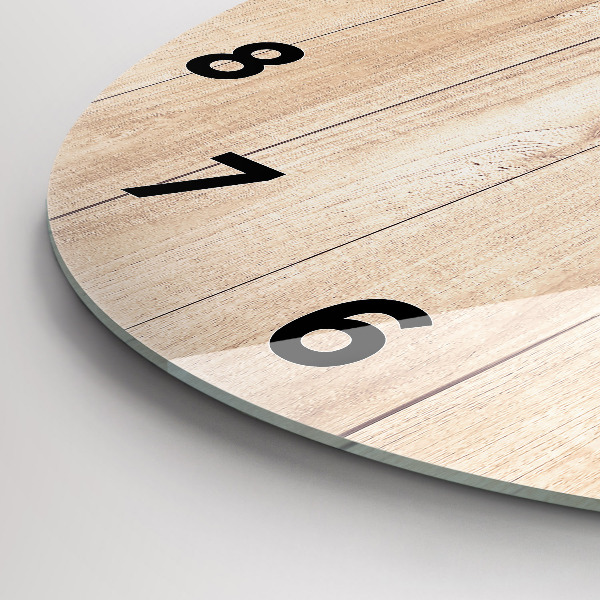 Round glass wall clock Wooden texture