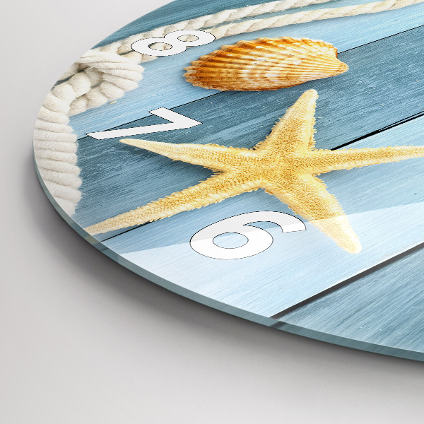 Round glass wall clock Boards stripes and shell