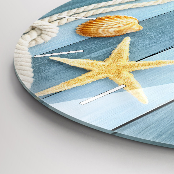 Round glass wall clock Boards stripes and shell