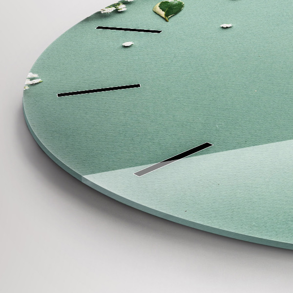 Round glass wall clock Delicate flowers
