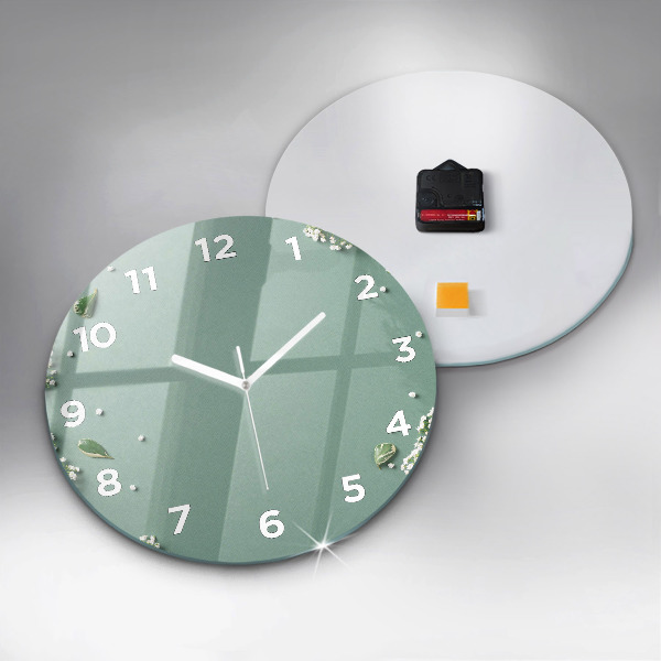 Round glass wall clock Delicate flowers
