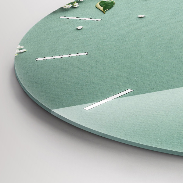 Round glass wall clock Delicate flowers