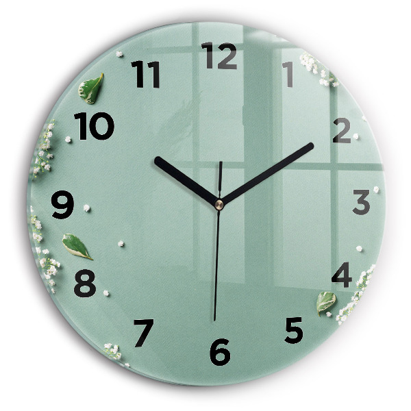 Round glass wall clock Delicate flowers