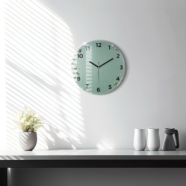 Round glass wall clock Delicate flowers