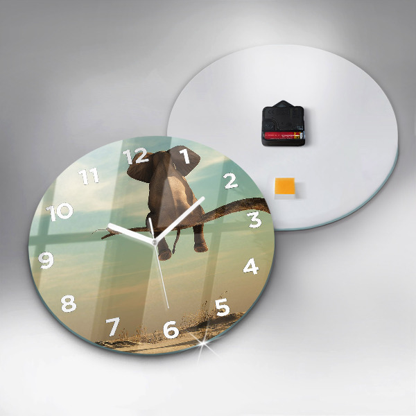 Round glass wall clock Elephant on a tree
