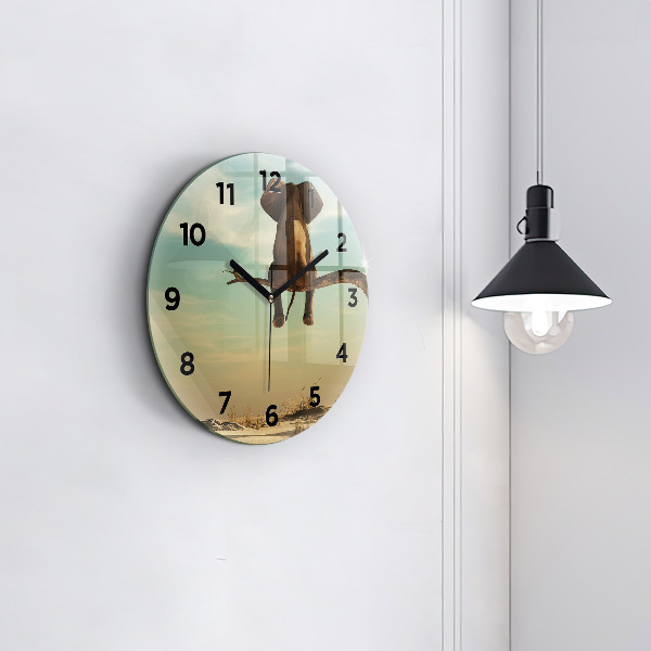 Round glass wall clock Elephant on a tree