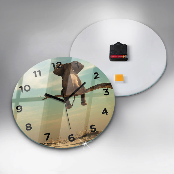 Round glass wall clock Elephant on a tree