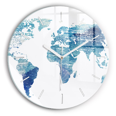 Round glass wall clock World map