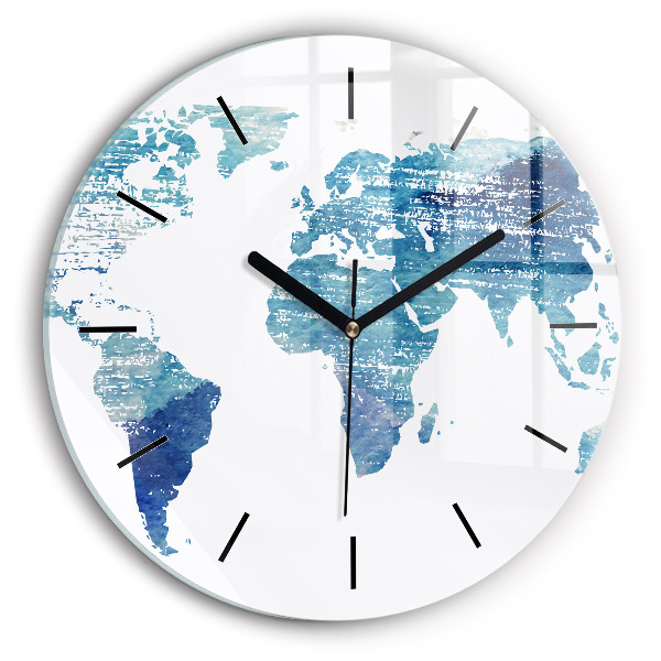 Round glass wall clock World map
