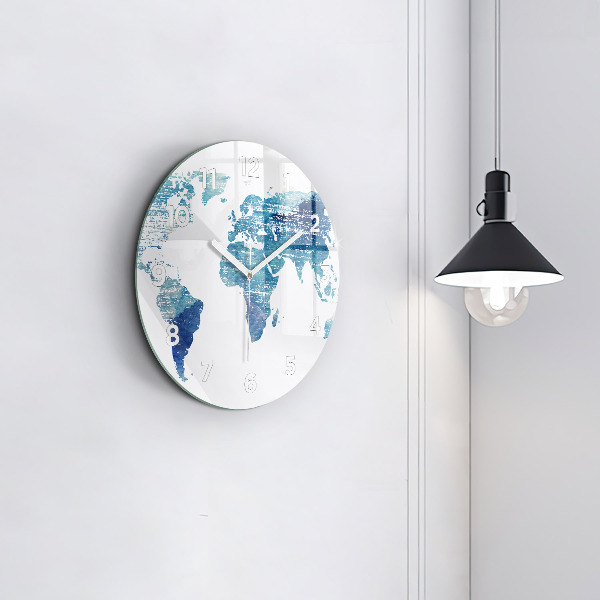 Round glass wall clock World map