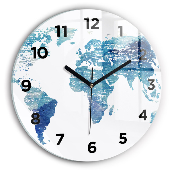 Round glass wall clock World map