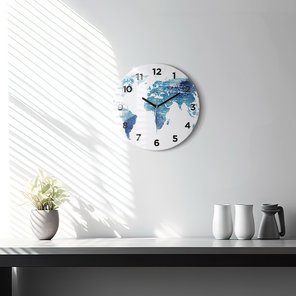 Round glass wall clock World map