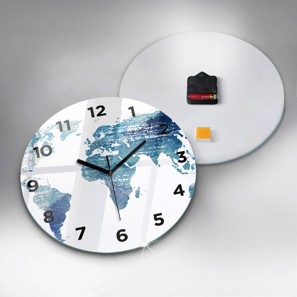 Round glass wall clock World map