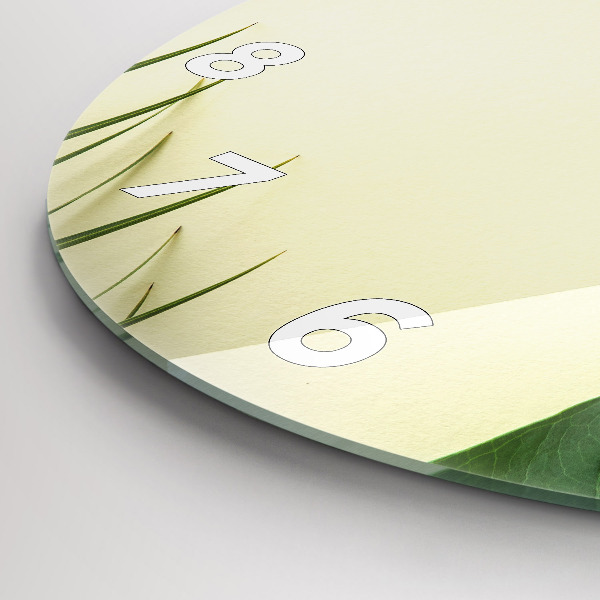 Round glass wall clock Monstera leaves