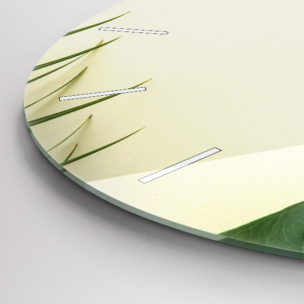 Round glass wall clock Monstera leaves