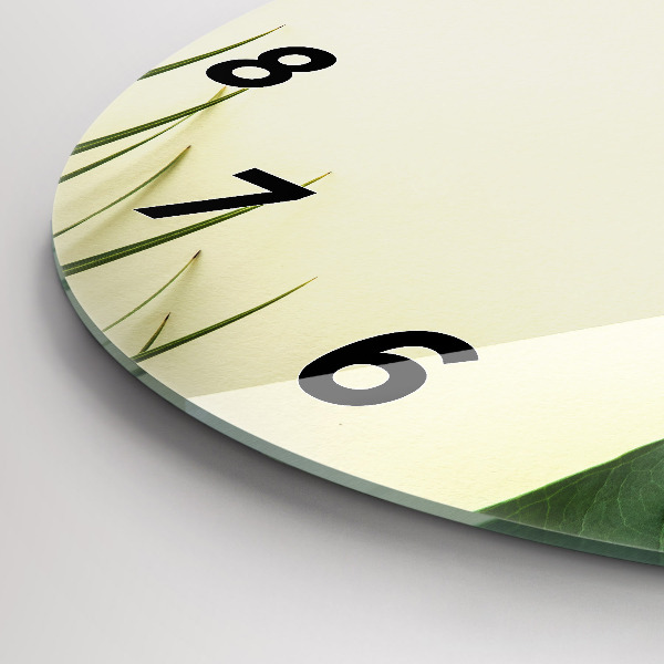 Round glass wall clock Monstera leaves