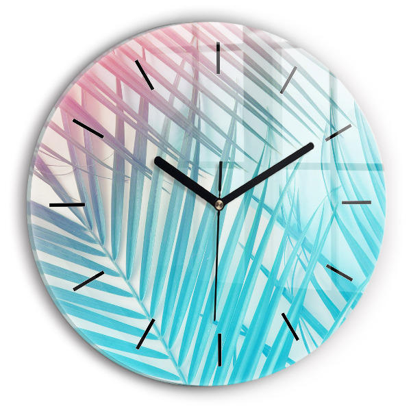 Round glass wall clock Tropical palm tree