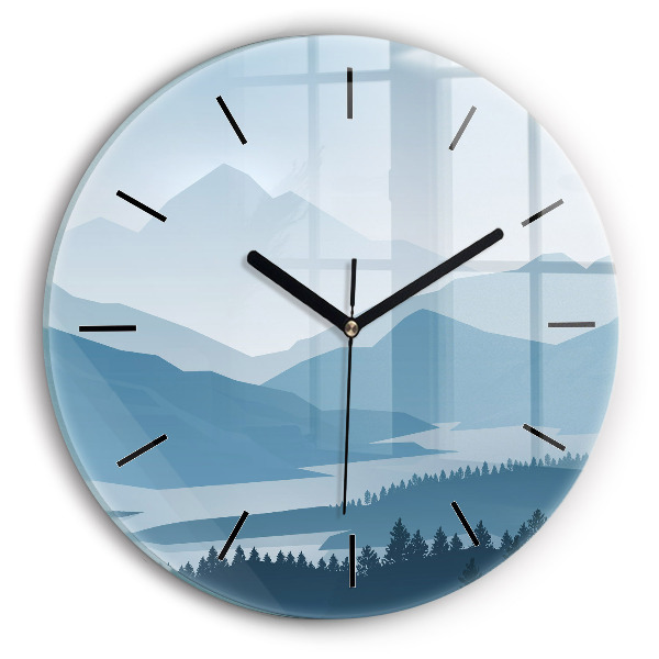 Round glass wall clock Mountain Landscape