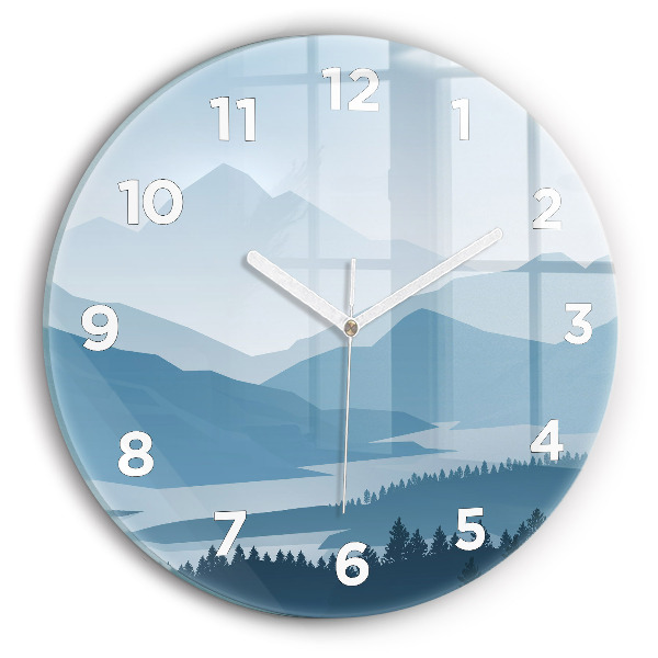 Round glass wall clock Mountain Landscape