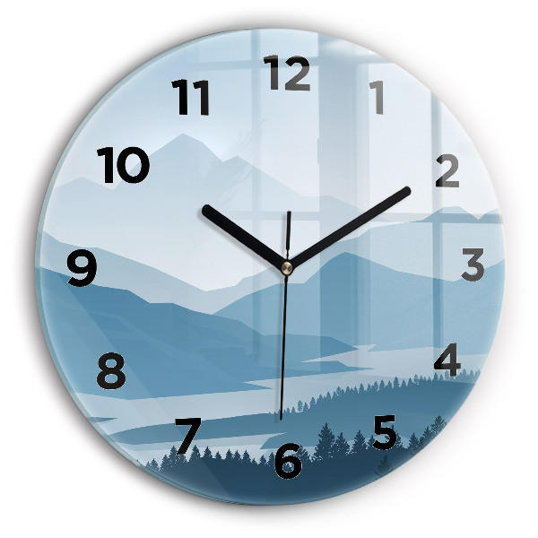 Round glass wall clock Mountain Landscape