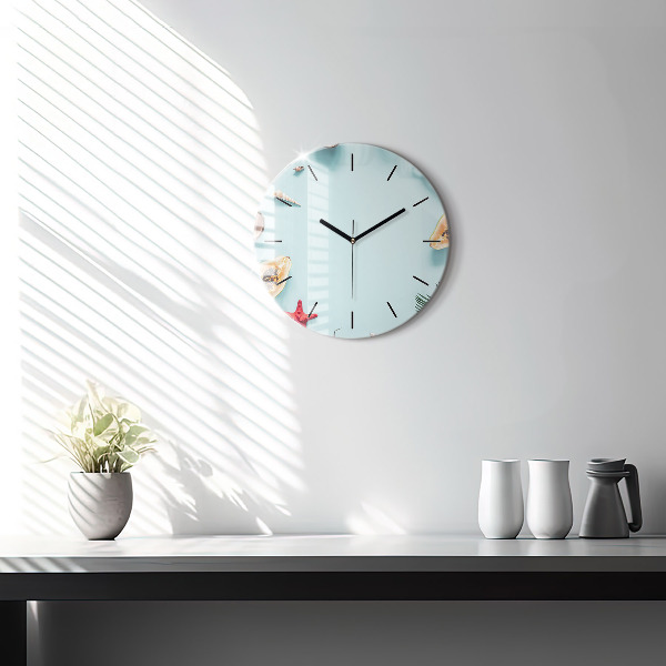 Round glass wall clock Holiday composition