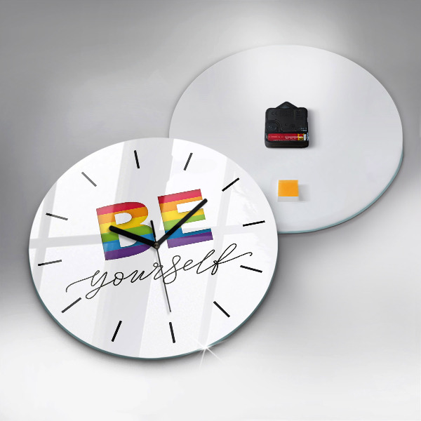 Round glass wall clock The inscription Be yourself