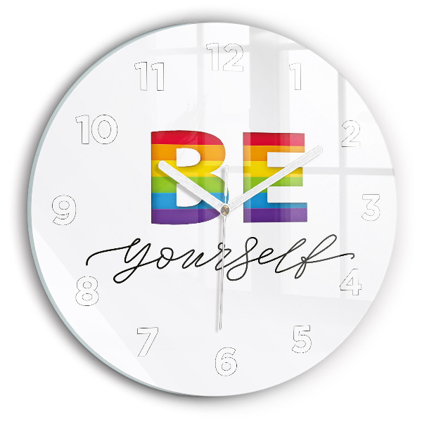 Round glass wall clock The inscription Be yourself