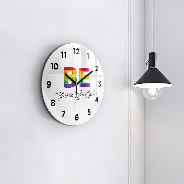 Round glass wall clock The inscription Be yourself