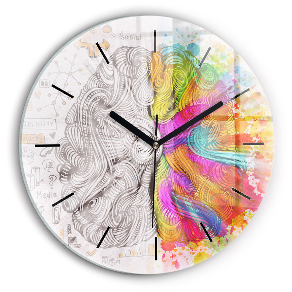 Round glass wall clock Abstraction brain