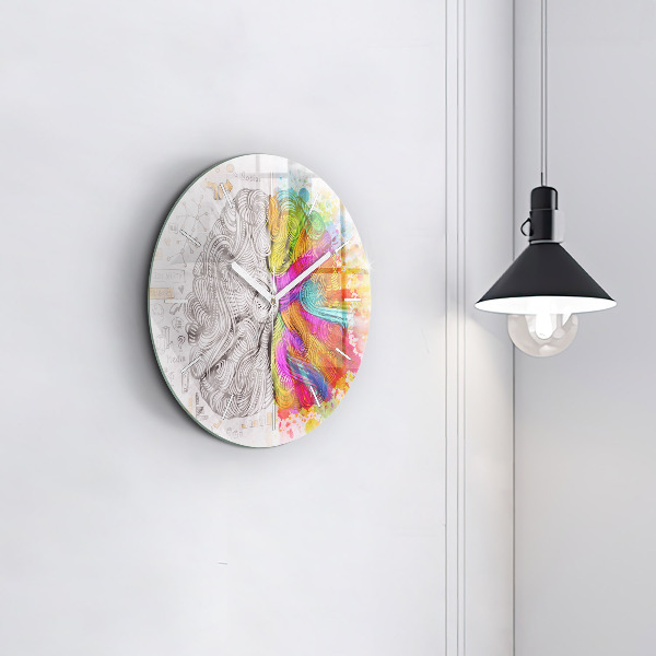 Round glass wall clock Abstraction brain