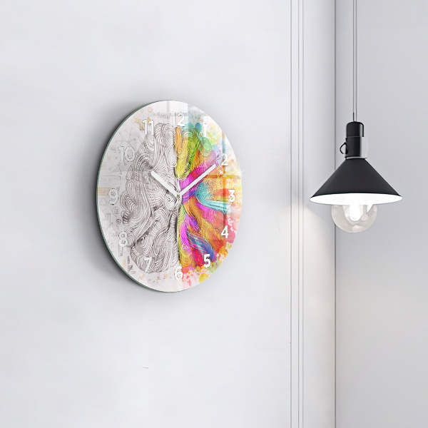 Round glass wall clock Abstraction brain