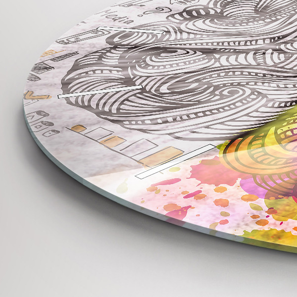 Round glass wall clock Abstraction brain