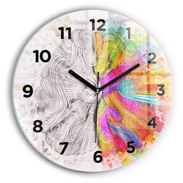 Round glass wall clock Abstraction brain
