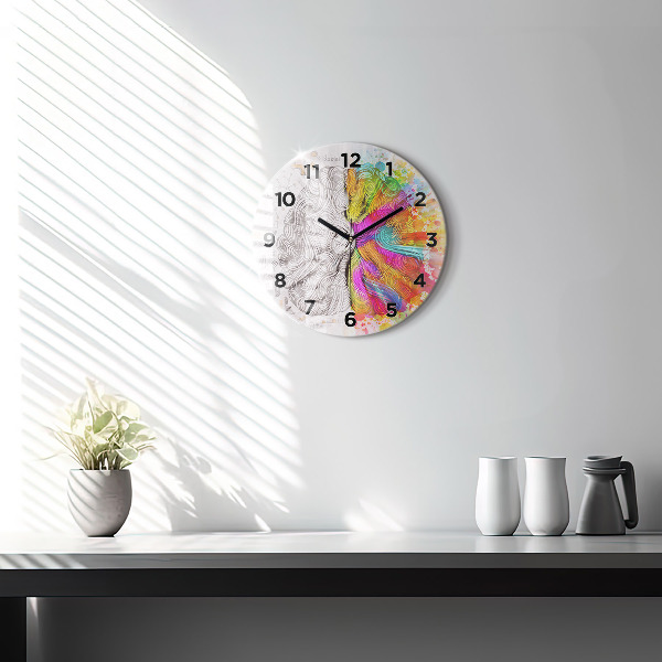 Round glass wall clock Abstraction brain