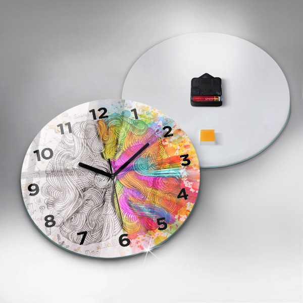 Round glass wall clock Abstraction brain