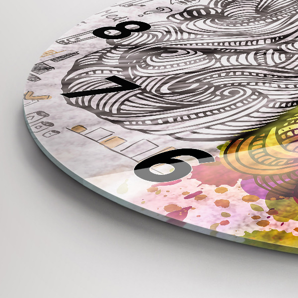 Round glass wall clock Abstraction brain