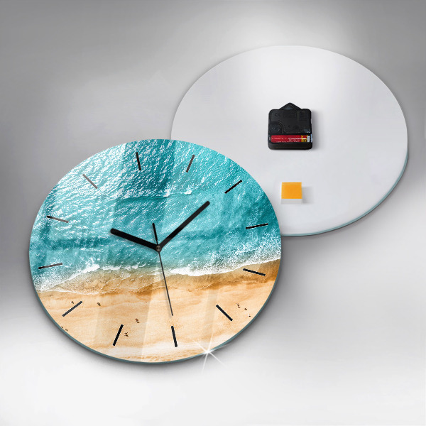 Round glass wall clock sea beach people