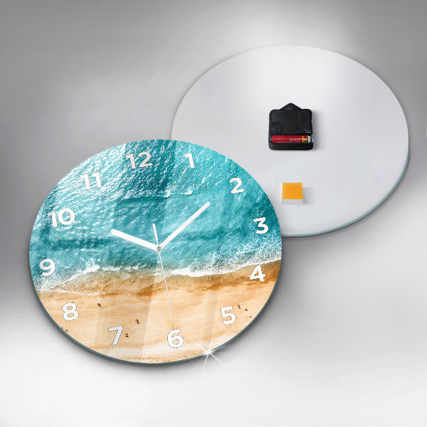 Round glass wall clock sea beach people