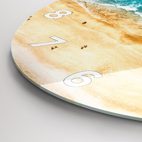 Round glass wall clock sea beach people