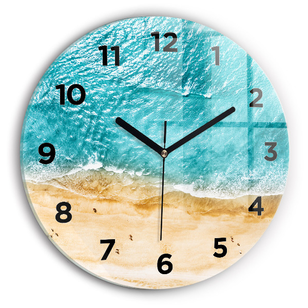 Round glass wall clock sea beach people