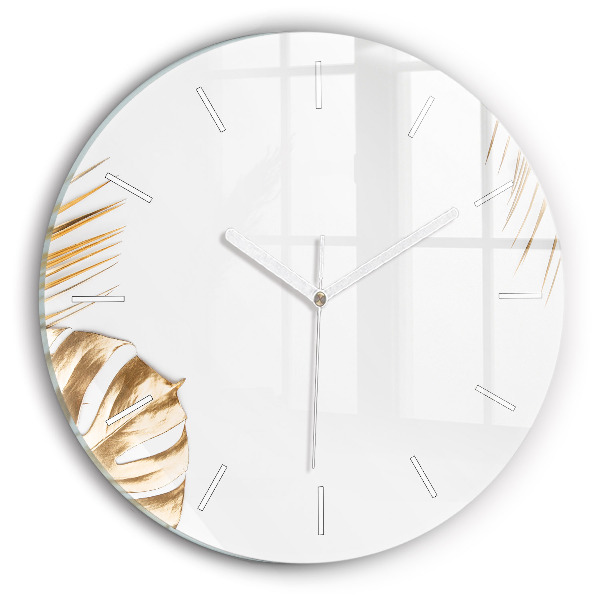 Round glass wall clock Tropical leaves