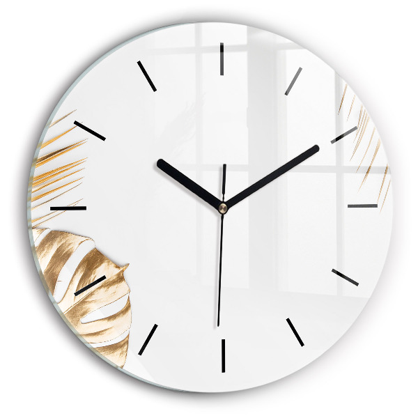 Round glass wall clock Tropical leaves