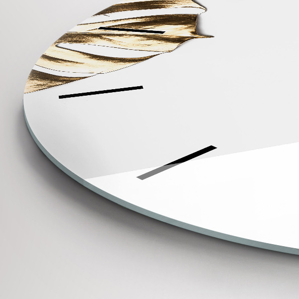 Round glass wall clock Tropical leaves